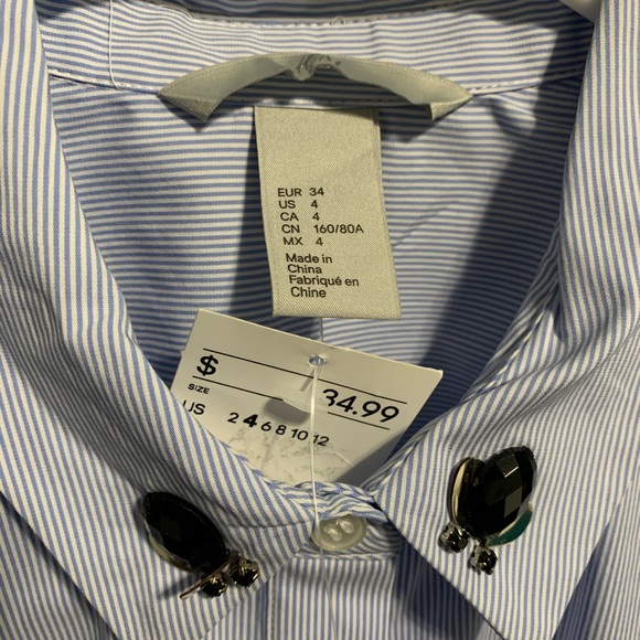 NWT! H&M Blue & White Striped Button Down Shirt - Picture 4 of 11